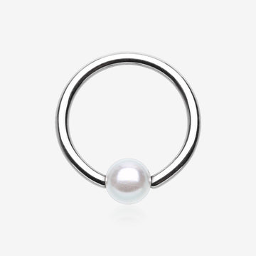 Luster Pearlescent Ball Ends Captive Bead Ring-White